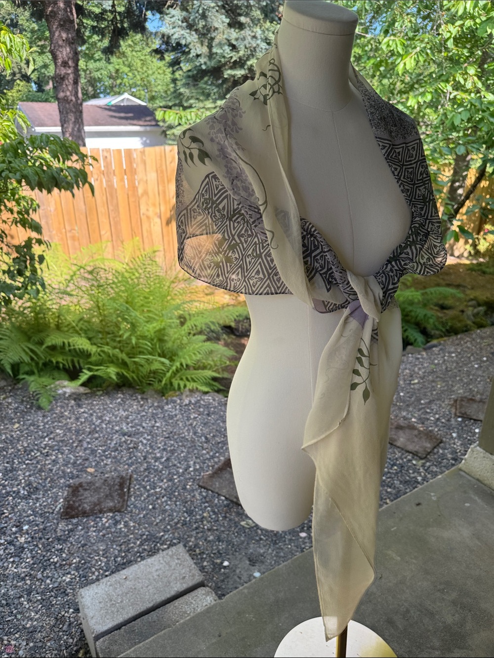 Sheer Floral Scarf in Cream and Lavender - Picture 5 of 5